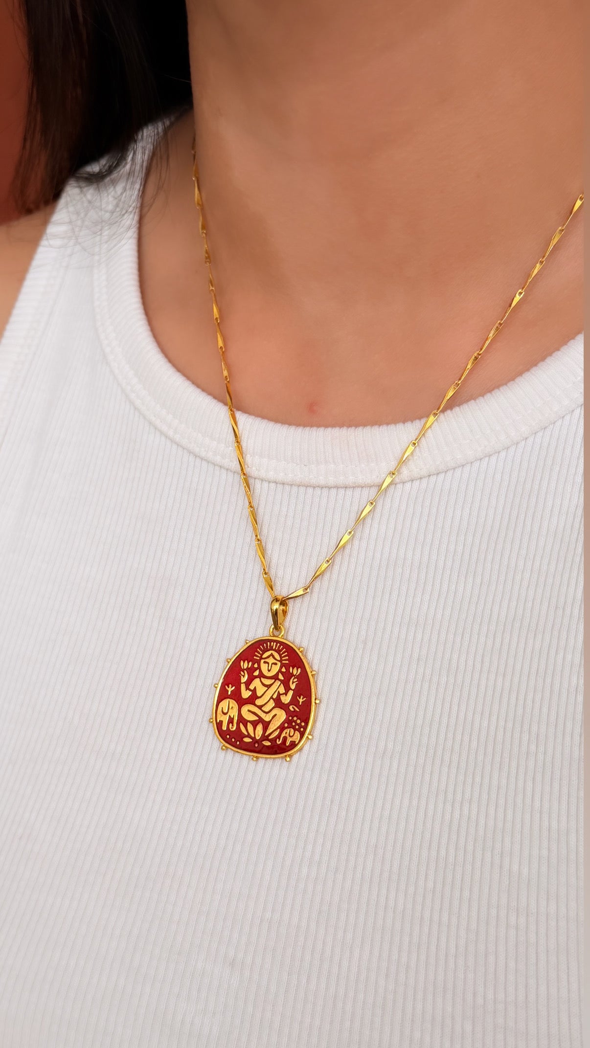 Lakshmi Pendant - Red (With Chain)