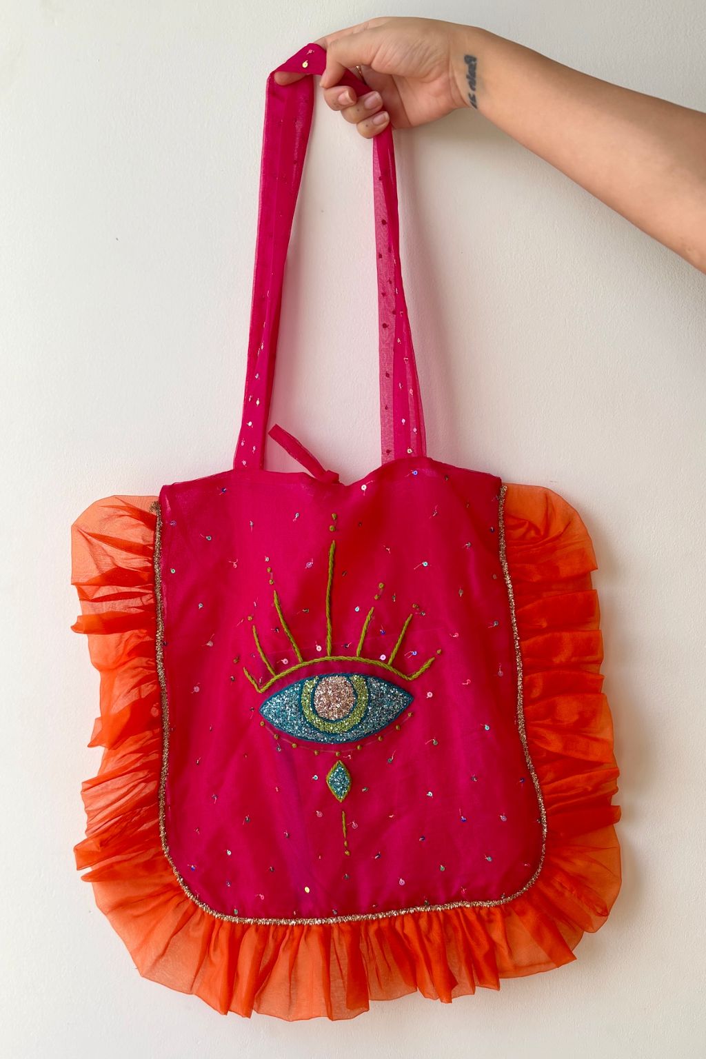Evil Eye Pink Organza Bag