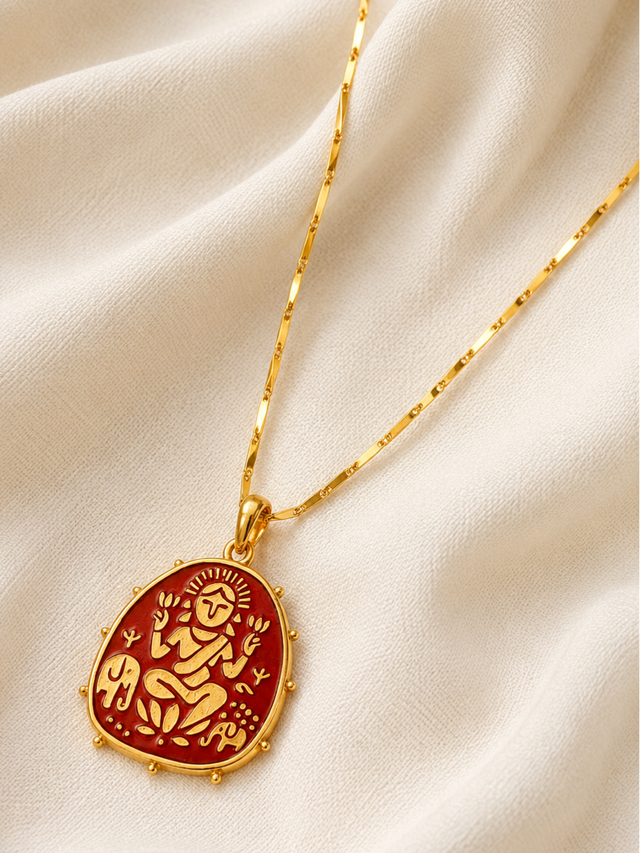 Lakshmi Pendant - Red (With Chain)