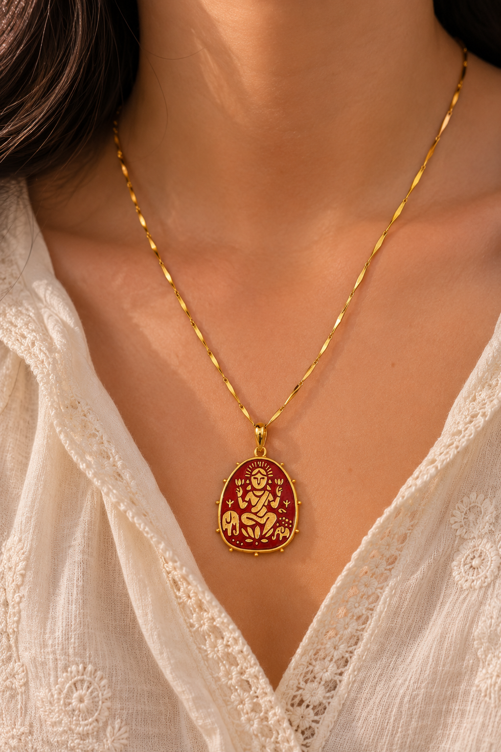 Lakshmi Pendant - Red (With Chain)