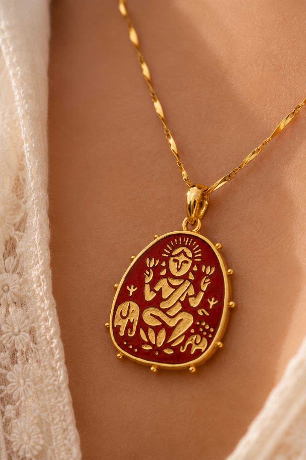 Lakshmi Pendant - Red (With Chain)