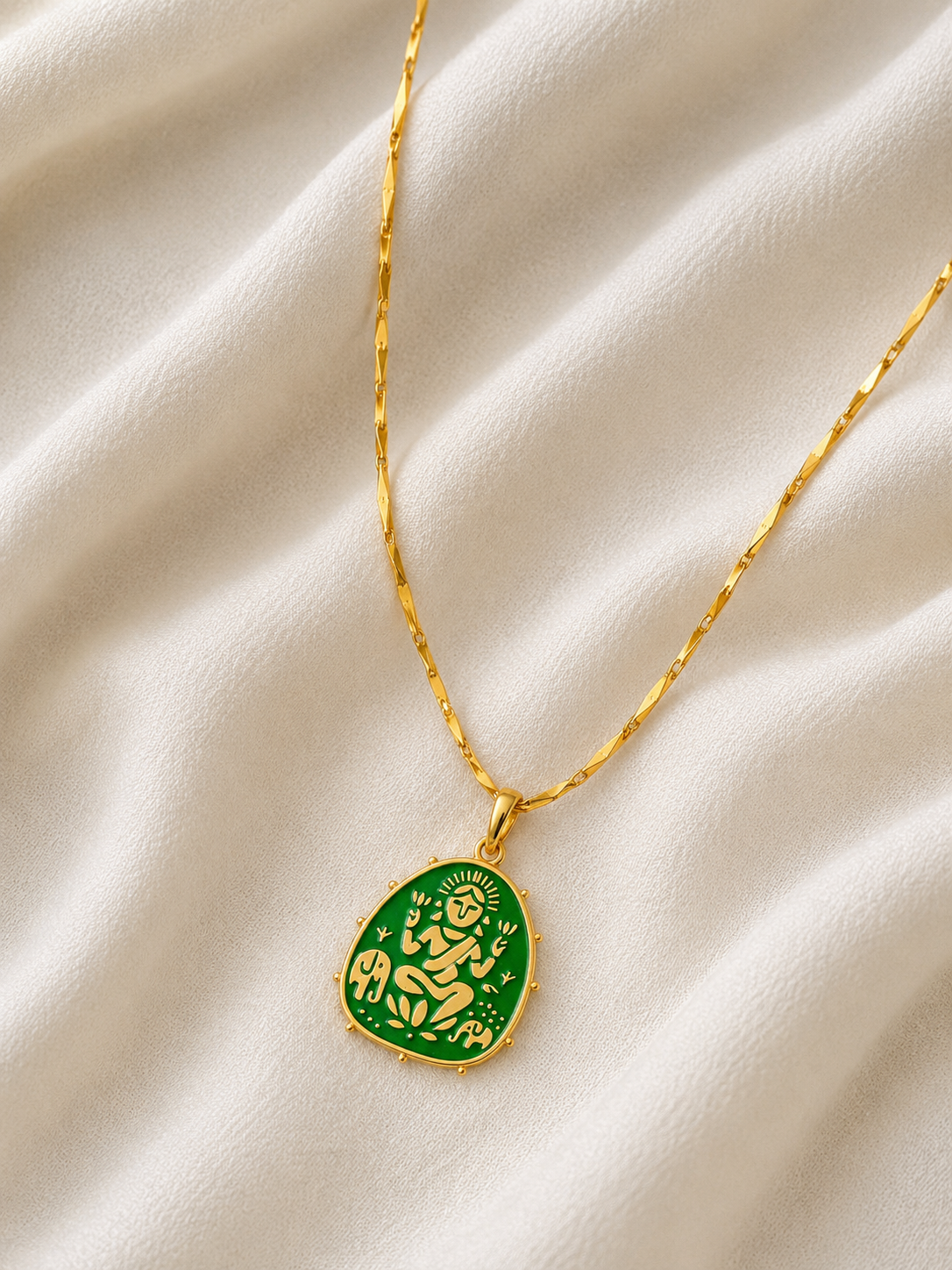 Lakshmi Pendant - Green (With Chain)
