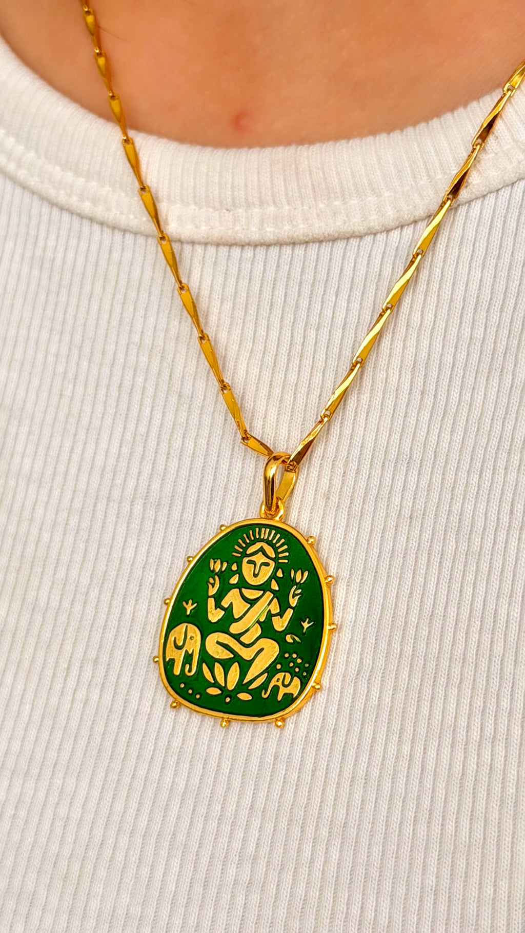 Lakshmi Pendant - Green (With Chain)
