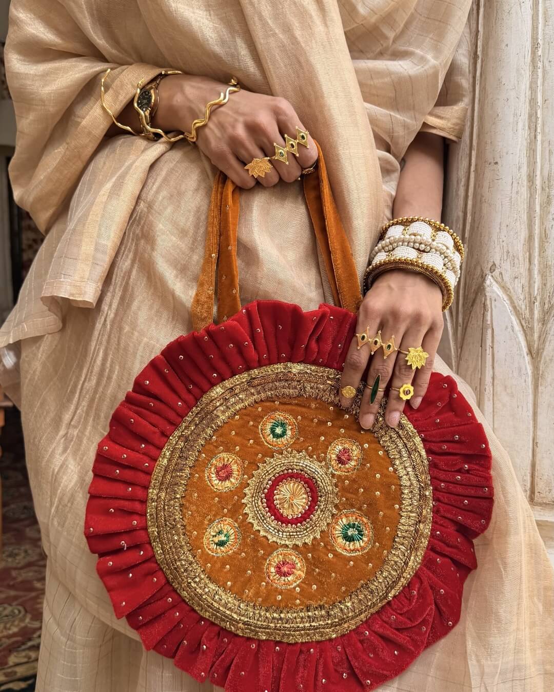 Mandala Bag (Mustard & Red)