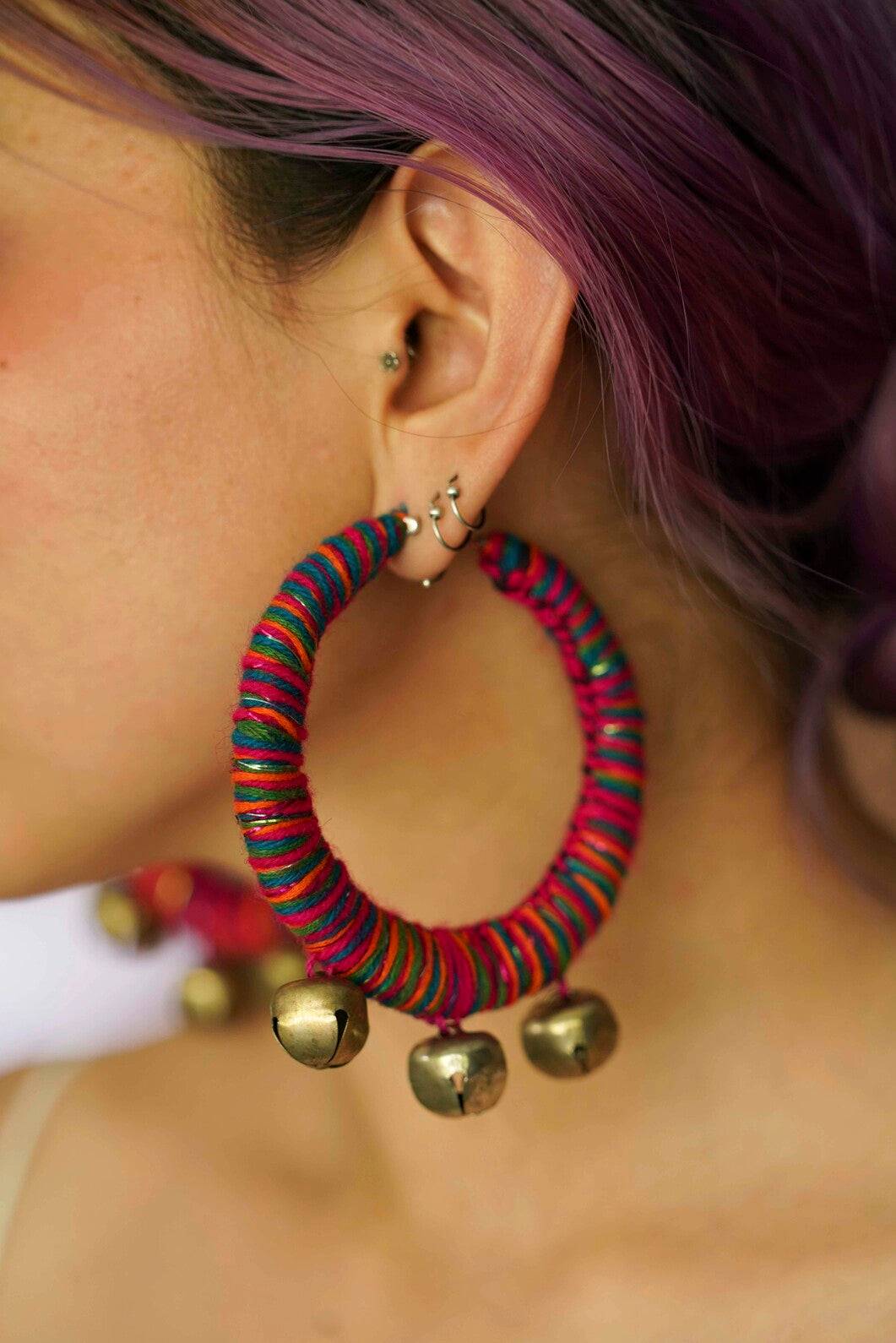 Silk thread hoop earrings hotsell